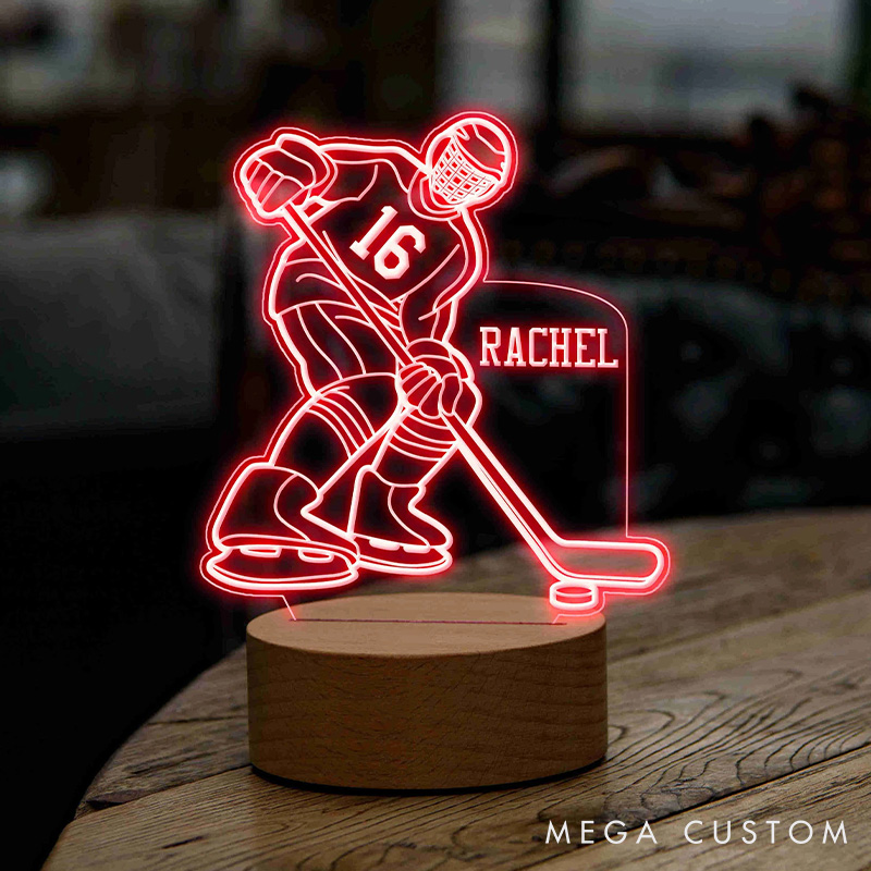 Personalized Ice Hockey Player LED Night Light with Custom Name for Team Gift