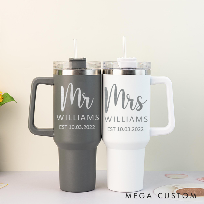 Personalized Couple 40oz Tumbler Mr and Mrs Anniversary Tumbler Husband Wife Travel Mug Couple Wedding Anniversary Gift Tumbler