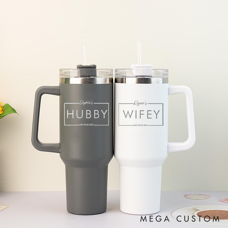 Personalized Couple Anniversary Tumbler 40oz Mr. and Mrs. Travel Mug with Handle and Straw Husband and Wife Anniversary Gift Tumbler