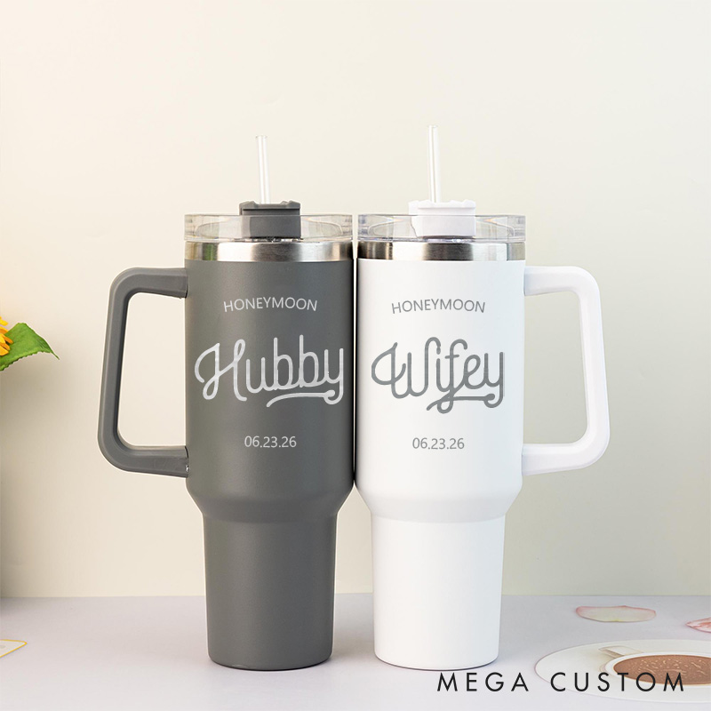 Personalized Wife Husband Honeymoon Tumbler 40oz Travel Mug For Couple Newlyweds Honeymoon Tumbler Gift For Her Him