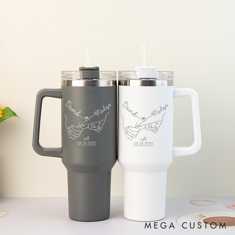 Personalized Mr. and Mrs. 40oz Anniversary Tumbler Couple Travel Mug Anniversary Gift Tumbler with Handle and Straw for Husband and Wife