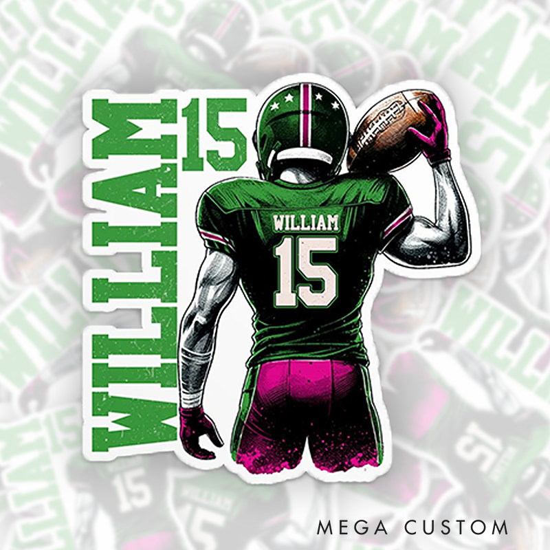 Personalized American Football Sticker with Custom Name and Number - Gift Football Team