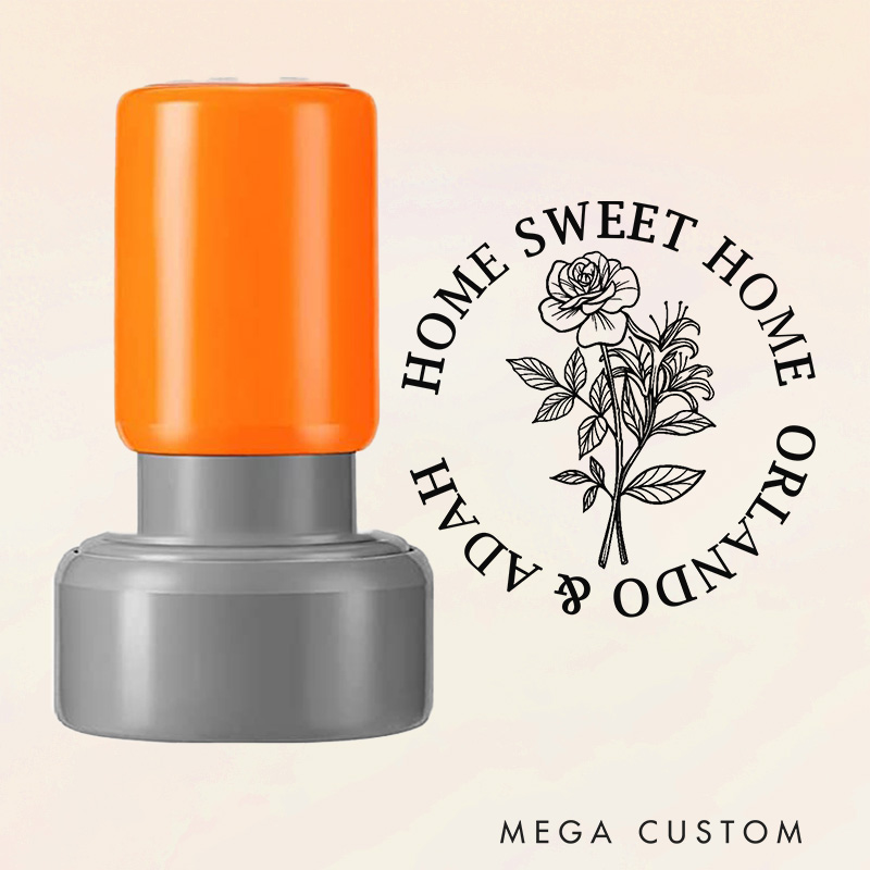 Personalized Housewarming Stamp Home Sweet Home Design June Birth Flower Rose Custom Names Decorative Stamp for New Homeowners