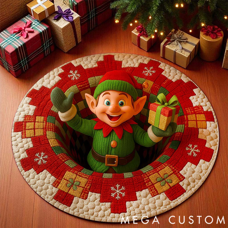 Personalized 3D Printed Rug, Christmas Welcome Round Mat, Indoor Rug Decor, Christmas Tree Home Decor, Holiday Doormat, Christmas Gift