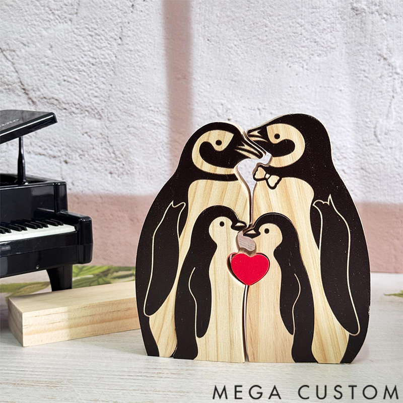 Personalized Wooden Penguin Family Puzzle Wooden Puzzle Gift,Desk Decor