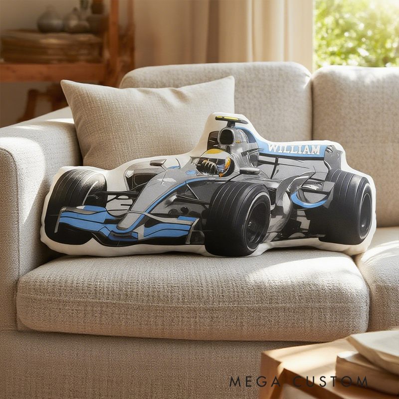 Personalized Racing Car Shaped Throw Pillow Custom Name Decorative Cushion Unique Gift for Racers and Racing Lovers
