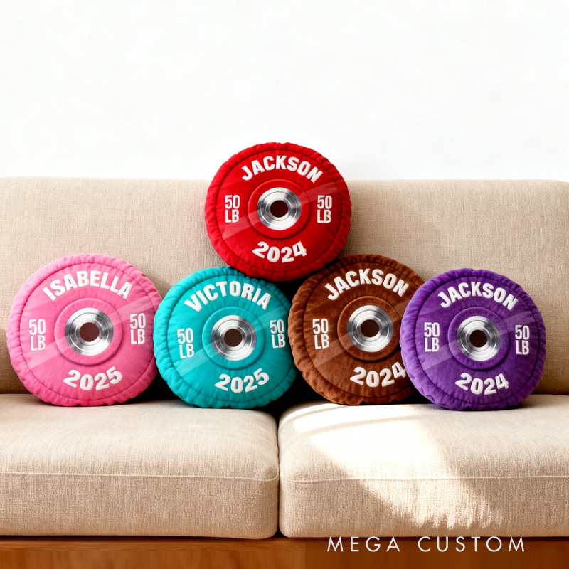 Personalized Weight Lifting Plate Name Pillow Graphic 3D Print Gift Ideas Exercise Themed Christmas Weightlifting Workout Pillow Comfortable Christmas Decor for Gym Lovers