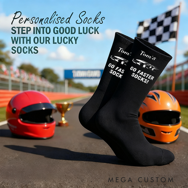 Personalized Go Faster Socks with Custom Name Design Gift for Racers and Racing Lovers
