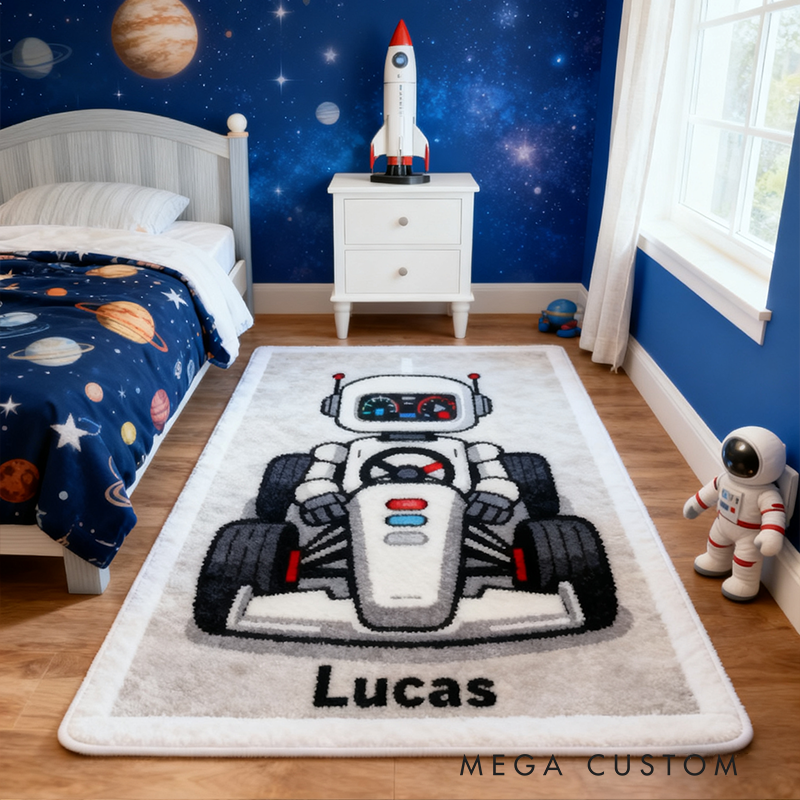 Personalized Racing Robot Doormat with Custom Name Design for Racers and Racing Lovers