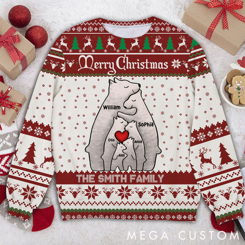 Personalized Ugly Christmas Sweater Christmas Bear Family