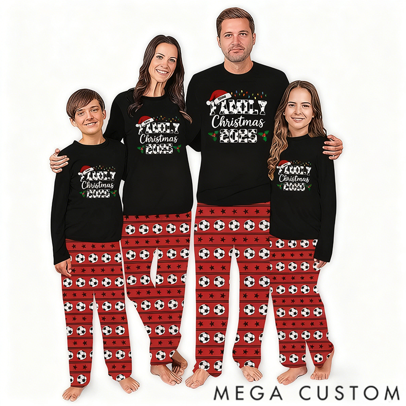Personalized Christmas Pajamas Set Custom Name Family Soccer Christmas Pajamas 2025 for Family  