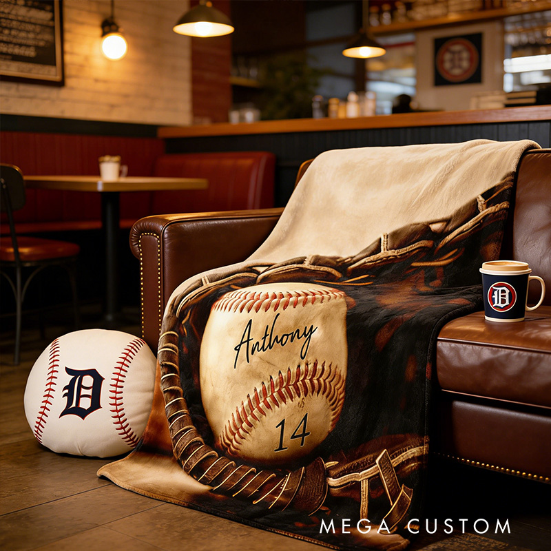 Personalized Baseball Blanket with Custom Name and Number Design, Cozy Up with Your Passion