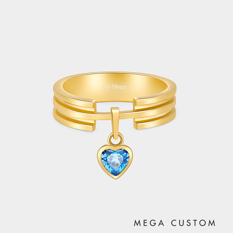 Personalized Heart-Shaped Pendant with Birthstone Ring A Gift for Your Beloved   925 Sterling Silver Necklace