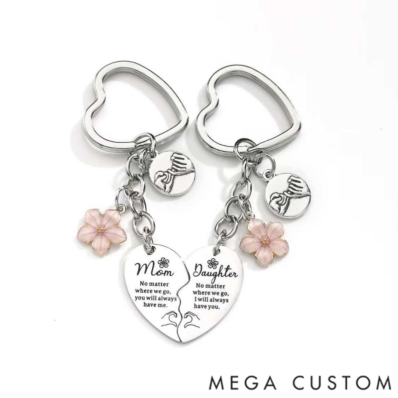 Personalized Personalized Mother-Daughter Heart-Shaped Matching Keychain Set Gift