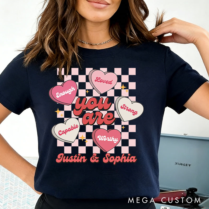 Personalized Couple Valentines Heart with Words Matching T-Shirt Valentine's Day Classic T-Shirt for Husband Wife Boyfriend Girlfriend Gift