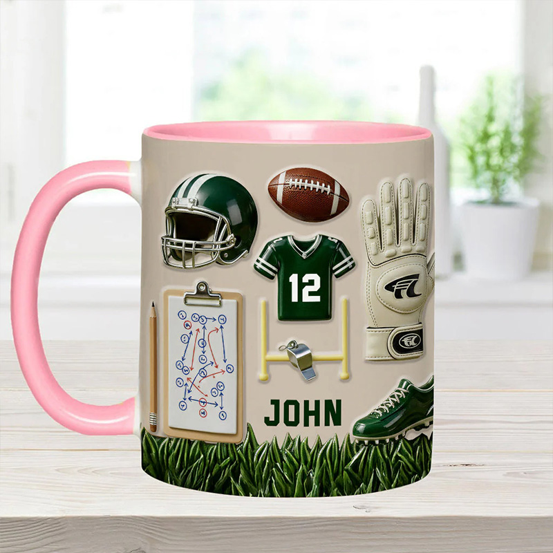 Personalized American Football Design Mug with Custom Name and Perfect Gift for Football Fans