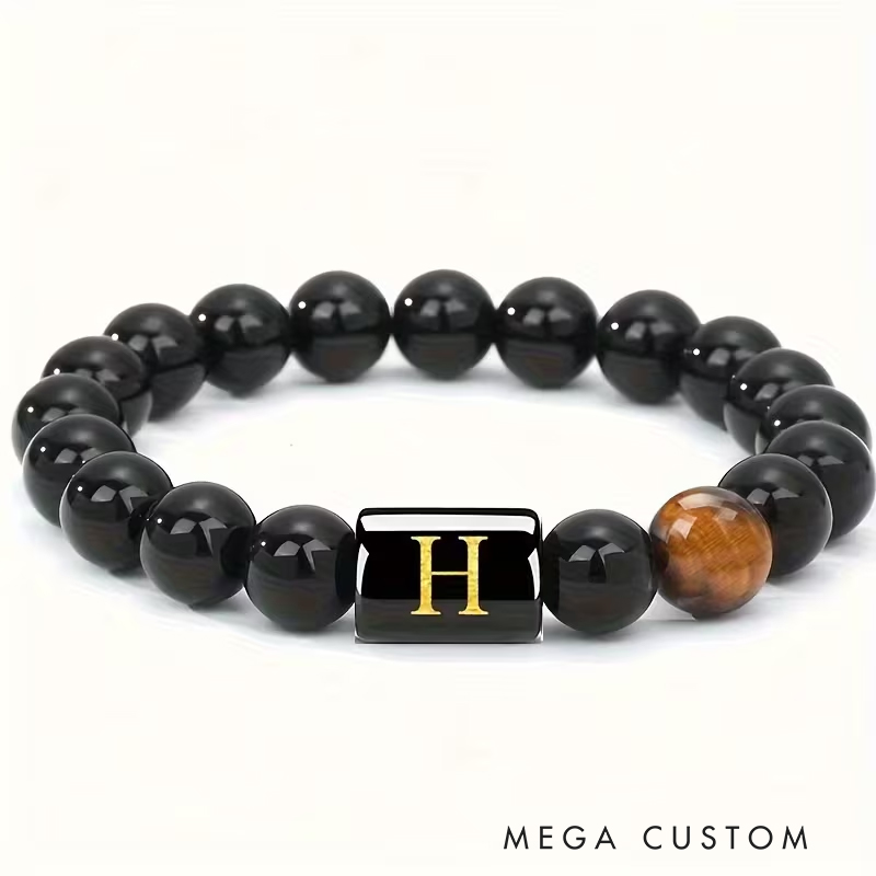 Personalized Tiger Eye Stone Letter Bracelet Fashion A To Z Letters Groomsmen Bracelets Men’s Gifts Valentine’s Day Gifts Dad Anniversary Gift for Him