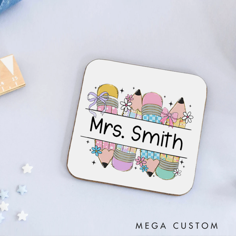 Personalized Coasters for Teachers Cute Pencil Appreciation Gift for Teachers