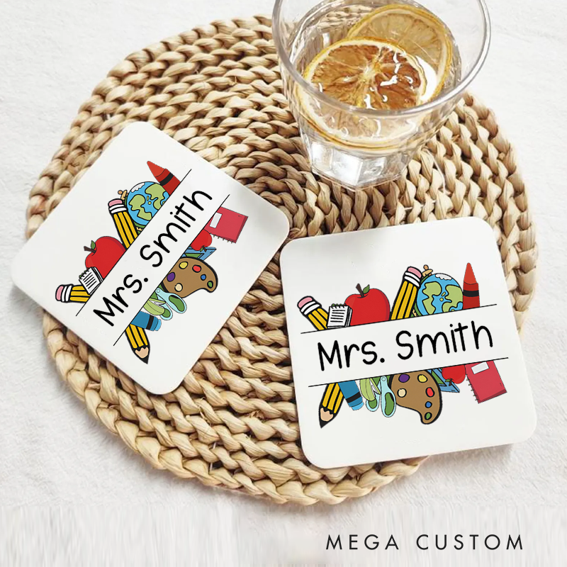 Personalized Coasters for Teachers Cute Pencil Appreciation Gift for Teachers