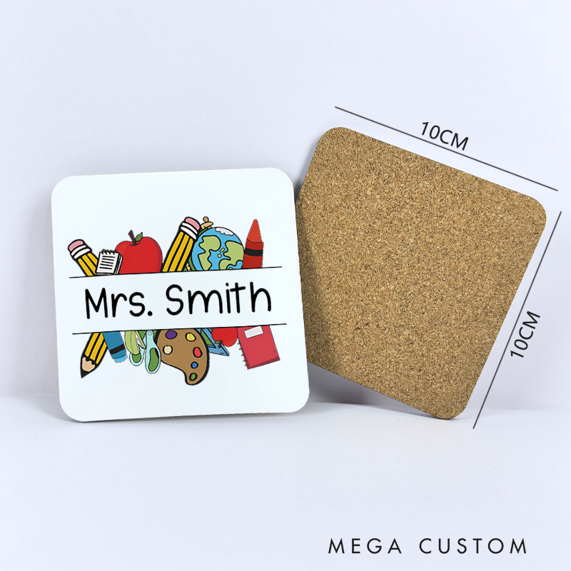 Personalized Coasters for Teachers Cute Pencil Appreciation Gift for Teachers