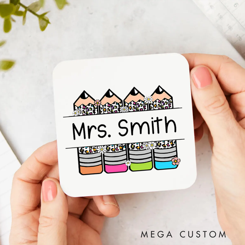 Personalized Coasters for Teachers Cute Pencil Appreciation Gift for Teachers