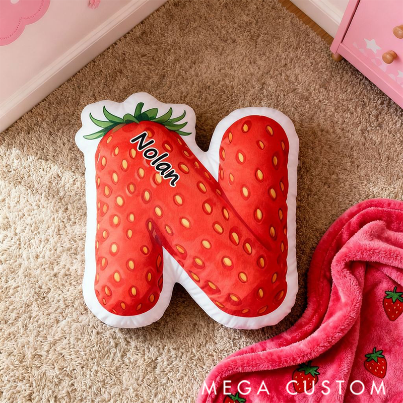 Personalized Graphic 3D Print Pillows Pillow, Custom Strawberry Pillow with Name for Family