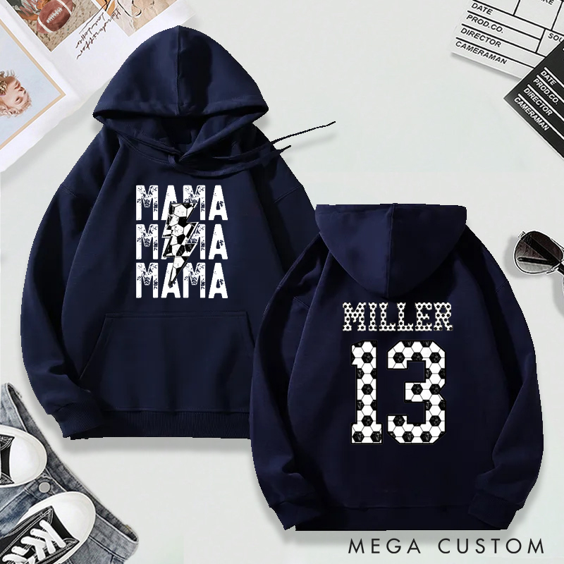 Personalized "Mama" Soccer Hoodie with Custom Name and Number Design