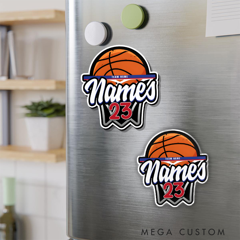 Personalized Basketball Refrigerator Magnet with Custom Name, Team Name, and Number Hoop-Themed Design