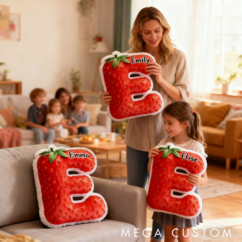 Personalized Graphic 3D Print Pillows Pillow, Custom Strawberry Pillow with Name for Family