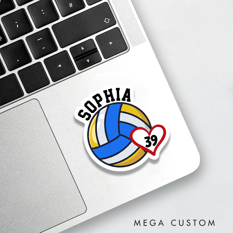 Personalized Volleyball Heart Sticker with Custom Player Name and Number for Athlete Sticker