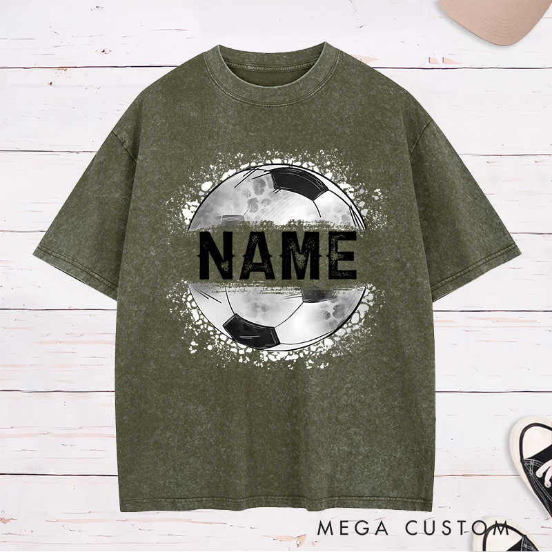 Personalized Athletic Washed T-Shirt with Soccer Ball Graphic and Name  