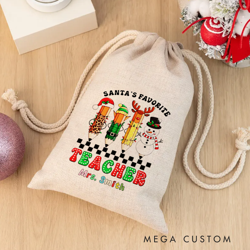 Personalised Christmas Santa Sack for Teachers Custom Santa's Favorite Teacher Snowman Design Sack Christmas Gift