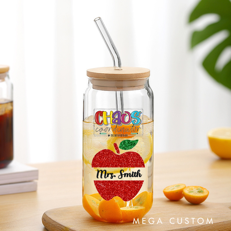 Personalized Teacher Tumbler with Lid and Straw Teacher Custom Glass Coffee Cup Unique Gift