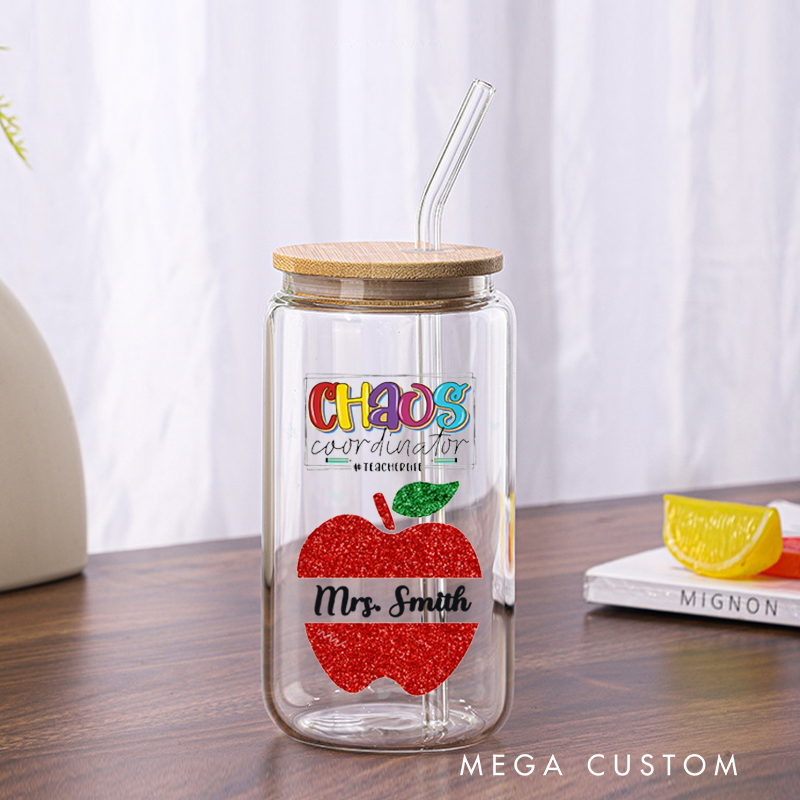 Personalized Teacher Tumbler with Lid and Straw Teacher Custom Glass Coffee Cup Unique Gift