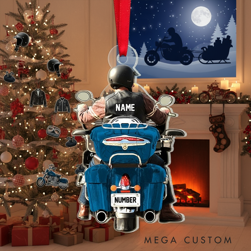 Personalized Harley Motorcycle Christmas Ornament Custom 2D Acrylic Ornament with Name Number and Color Gift for Racer and Motorcycle Lovers