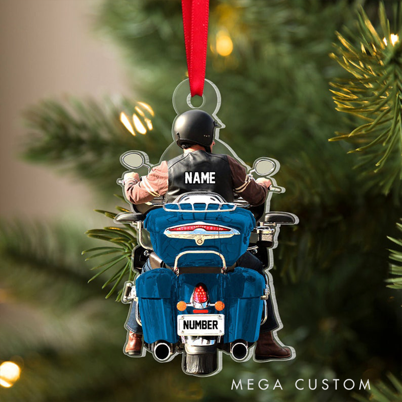 Personalized Harley Motorcycle Christmas Ornament Custom 2D Acrylic Ornament with Name Number and Color Gift for Racer and Motorcycle Lovers