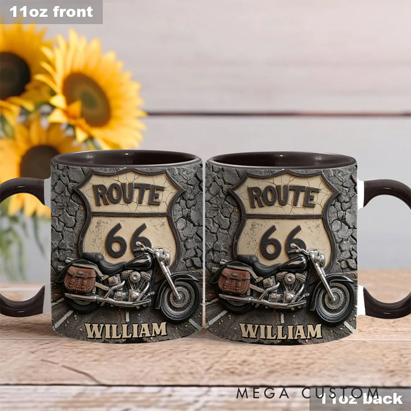 Personalized Motorcycle Accent Mug Vintage Road Custom Name Mug Unique Gift for Bikers