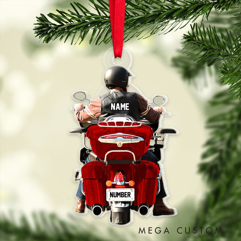 Personalized Harley Motorcycle Christmas Ornament Custom 2D Acrylic Ornament with Name Number and Color Gift for Racer and Motorcycle Lovers