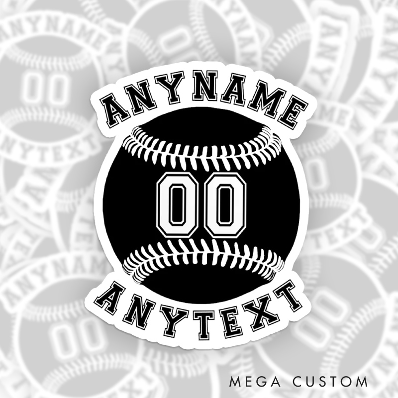 Personalized Baseball Sticker with Monochrome Theme and Custom Details  