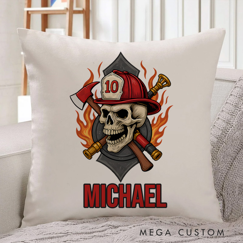 Personalized Firefighter Pillow Firefighter Skull Emblem Design Appreciation Gift for Firemen