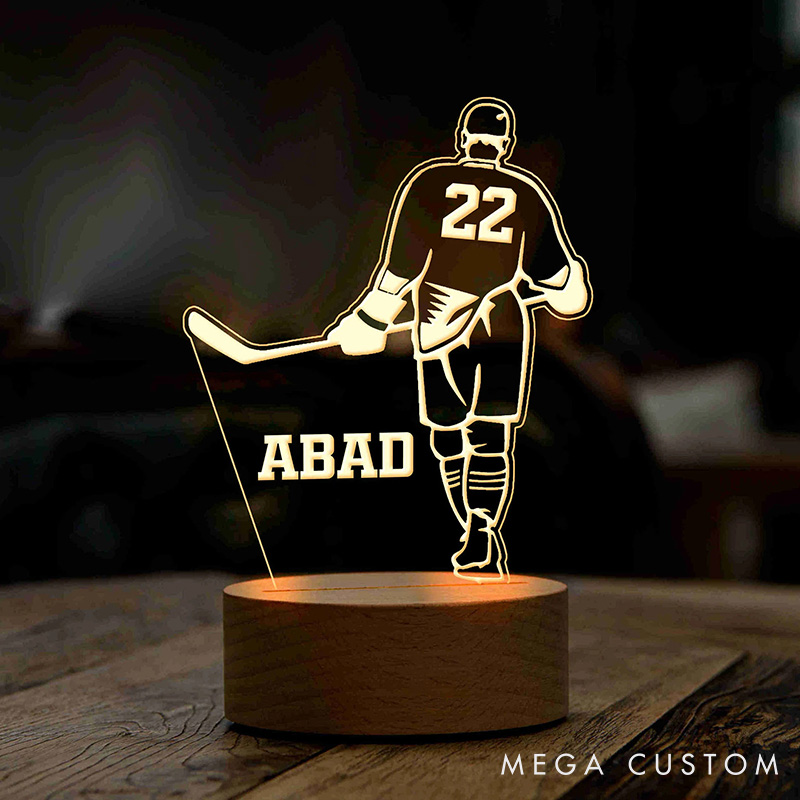 Personalized Ice Hockey Player LED Night Light with Custom Name and Number