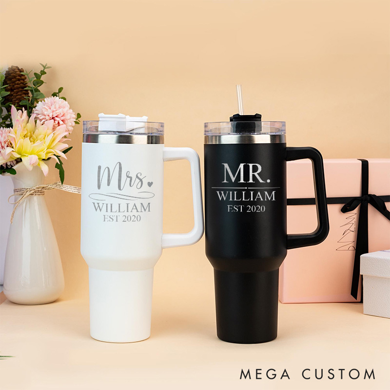 Personalized Mr. and Mrs. 40oz Anniversary Tumbler Couple Wedding Anniversary Mug Anniversary Gift for Husband and Wife