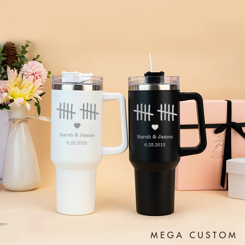 Personalized Couple Anniversary 40oz Tumbler Mr. and Mrs. Anniversary Travel Mug Husband and Wife Wedding Anniversary Water Bottle