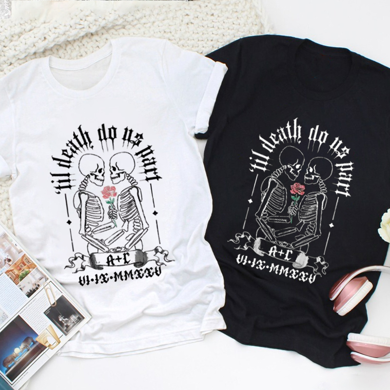 Personalized Romantic Gothic Skeleton 'Til Death Do Us Part Matching Wedding Couple Classic T-Shirt