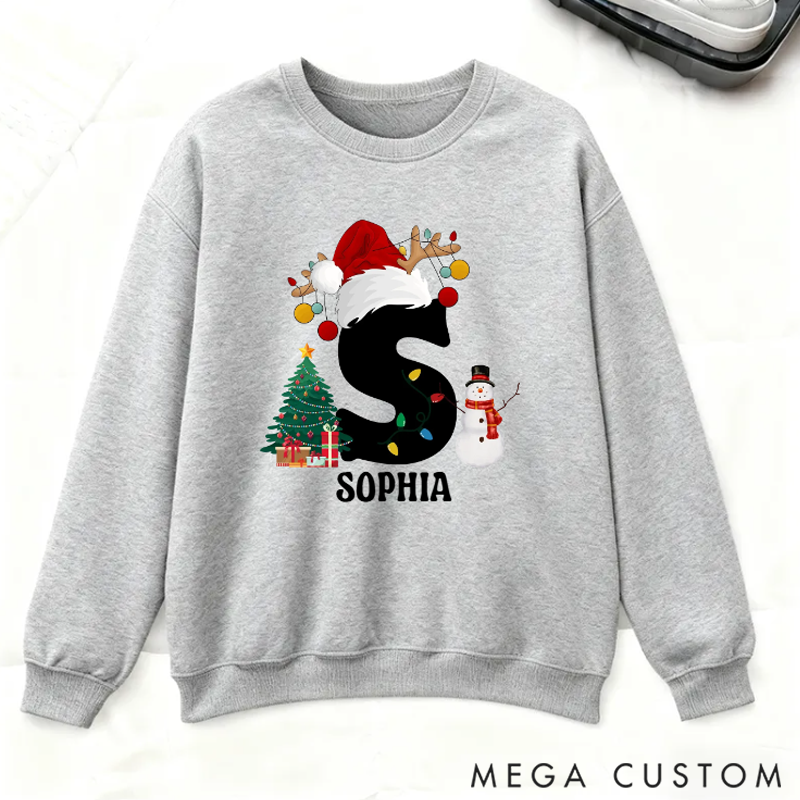 Personalized Christmas Trees Snowmen Multicolor Sweatshirt Hoodie with Initial and Name Christmas Gift for Family 