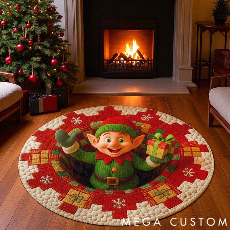 Personalized 3D Printed Rug, Christmas Welcome Round Mat, Indoor Rug Decor, Christmas Tree Home Decor, Holiday Doormat, Christmas Gift