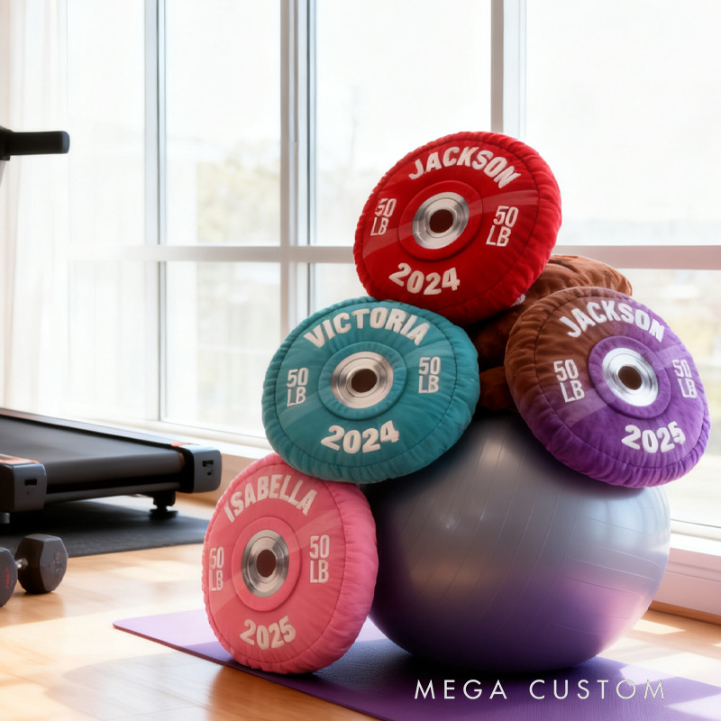 Personalized Weight Lifting Plate Name Pillow Graphic 3D Print Gift Ideas Exercise Themed Christmas Weightlifting Workout Pillow Comfortable Christmas Decor for Gym Lovers