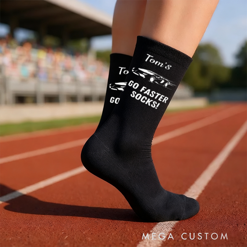 Personalized Go Faster Socks with Custom Name Design Gift for Racers and Racing Lovers