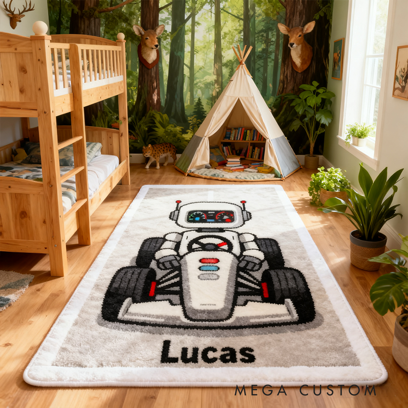 Personalized Racing Robot Doormat with Custom Name Design for Racers and Racing Lovers