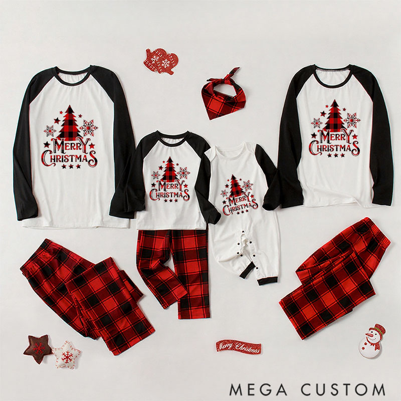 Personalized Christmas Plaid Tree Printed Family Matching Pajamas